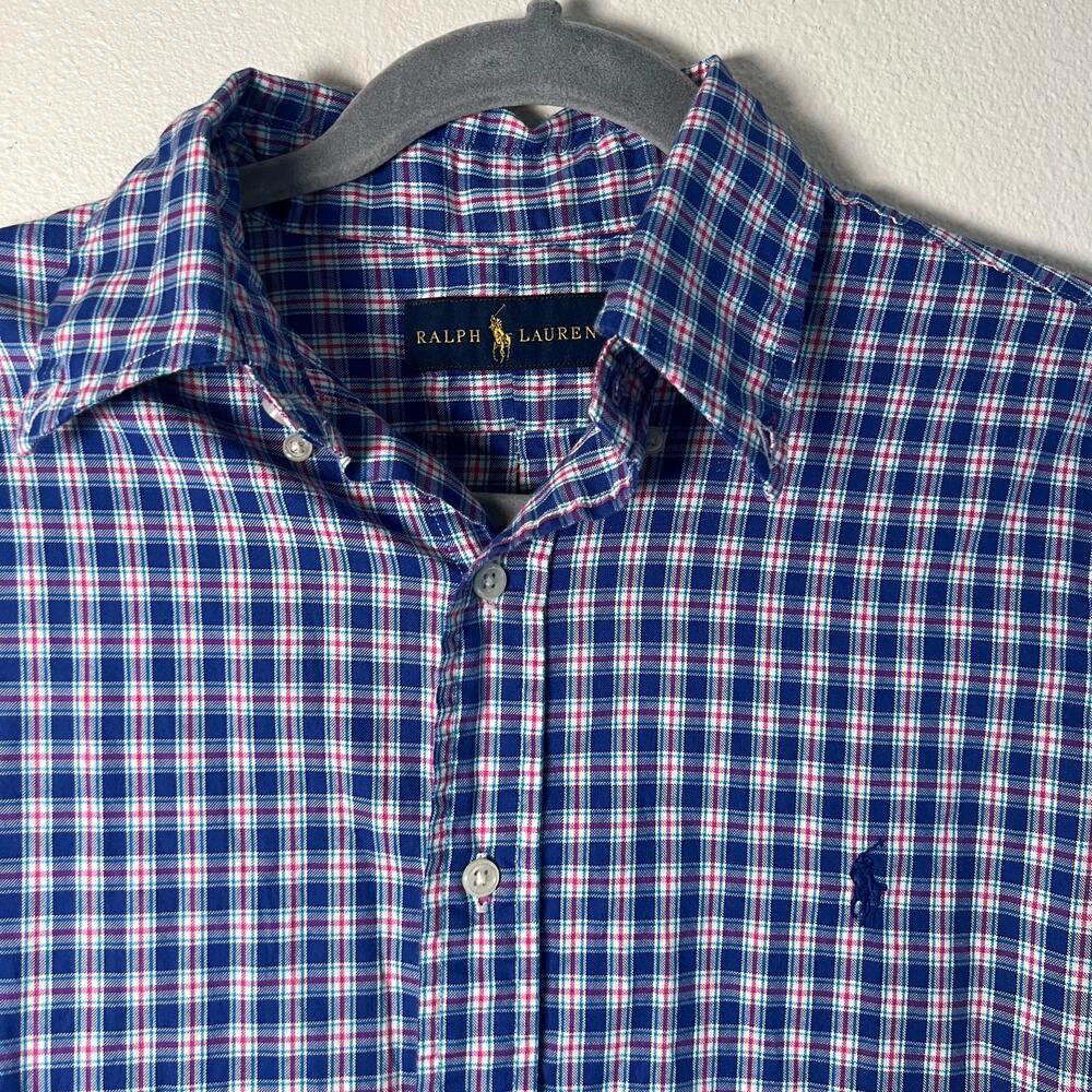 Ralph Lauren Long Sleeve Button Down Oxford - S - Plaid Blue Pink Green White